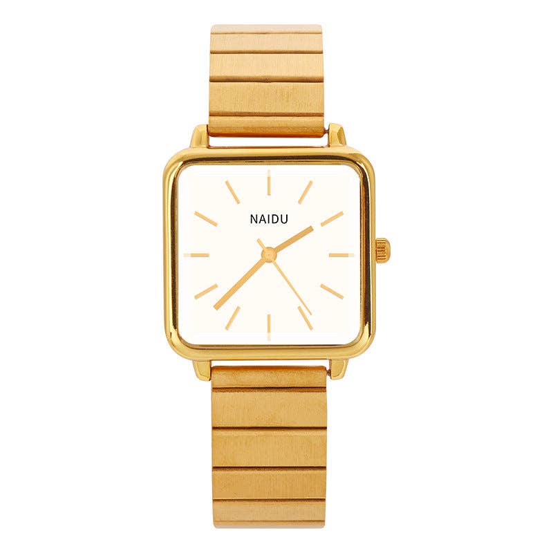 Montre dorée à cadran carré blanc