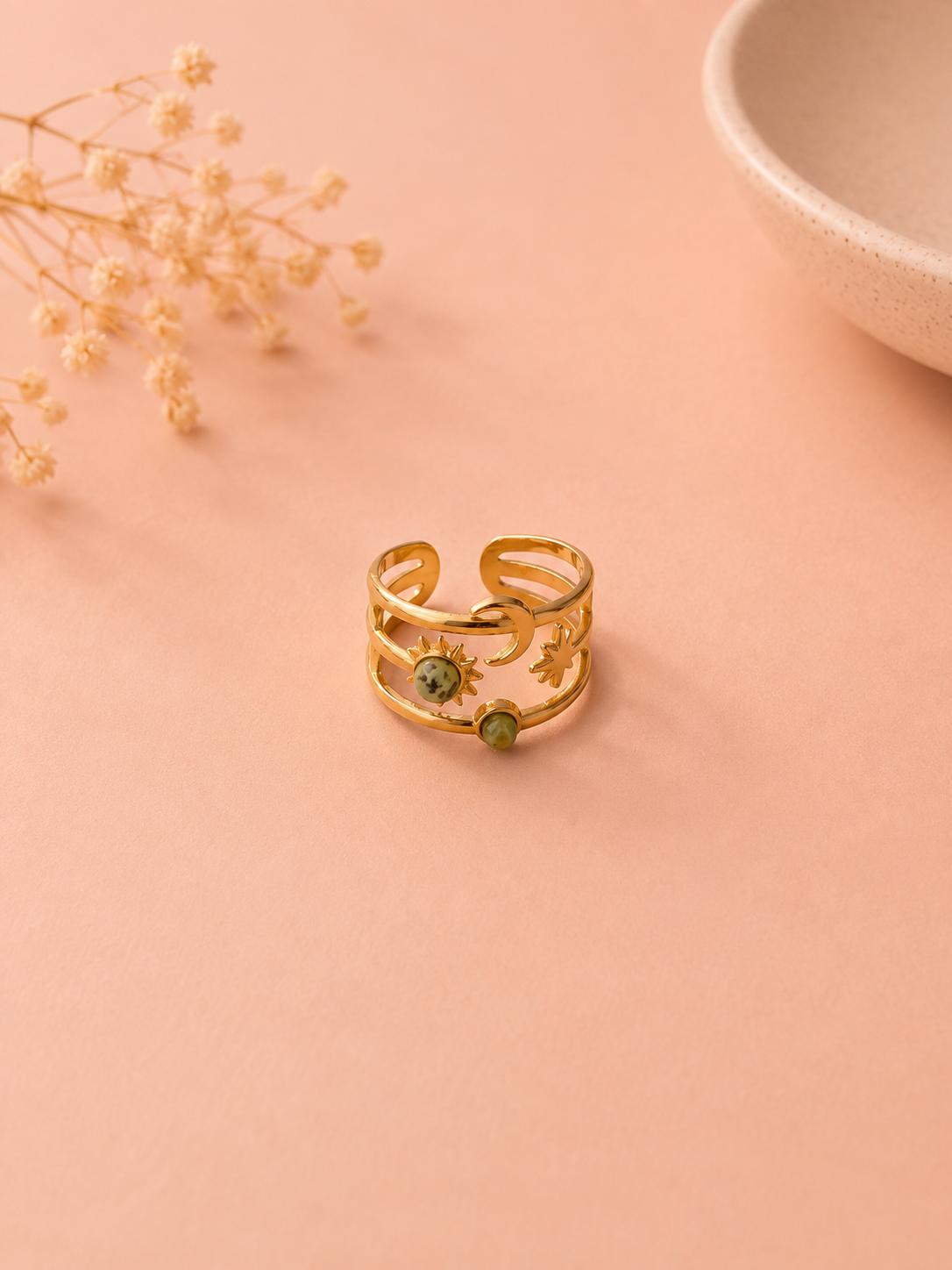 Bague ajustable constellation avec pierre naturelle — Vert