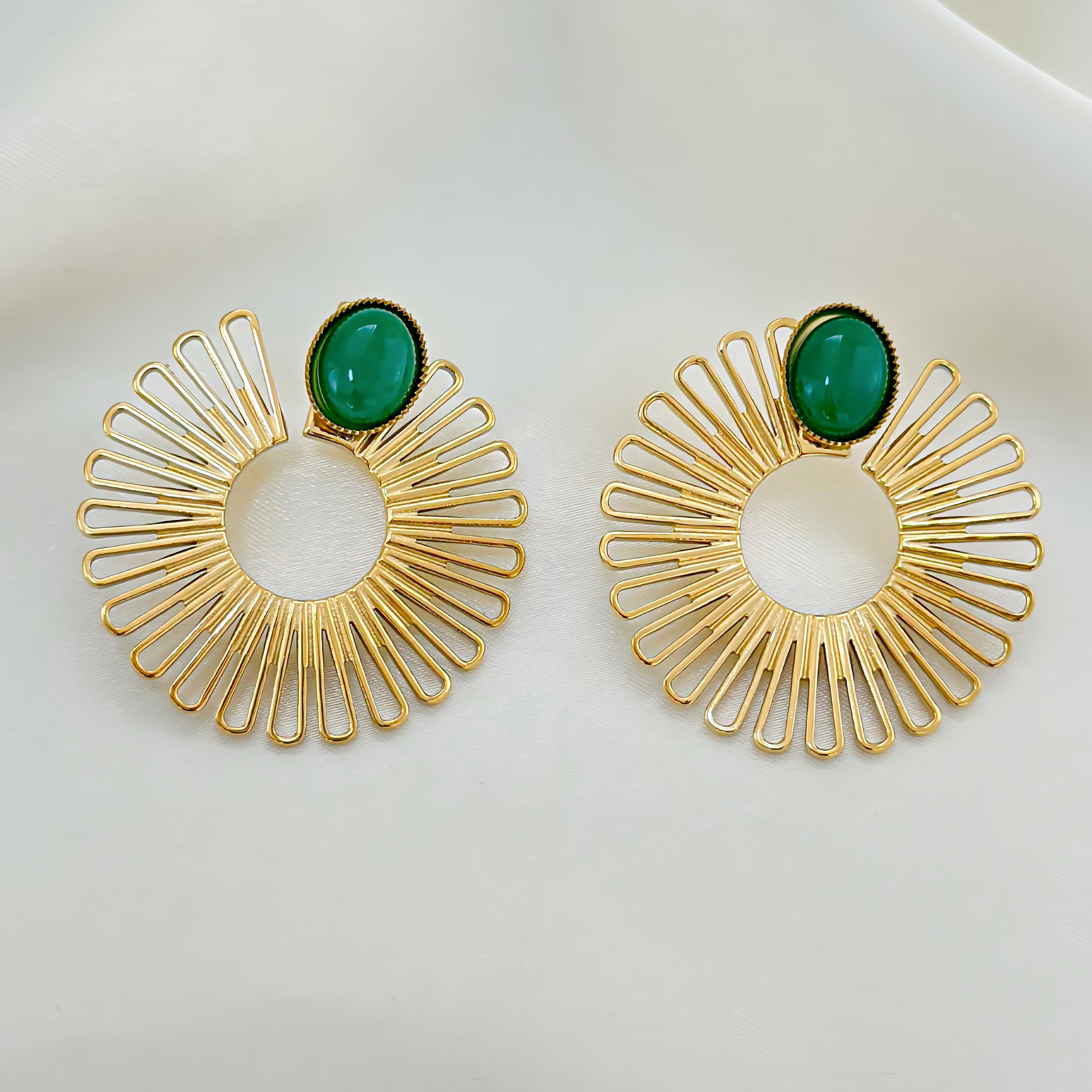 Boucles d'Oreilles Dorées Cercle Solaires Avec Pierres