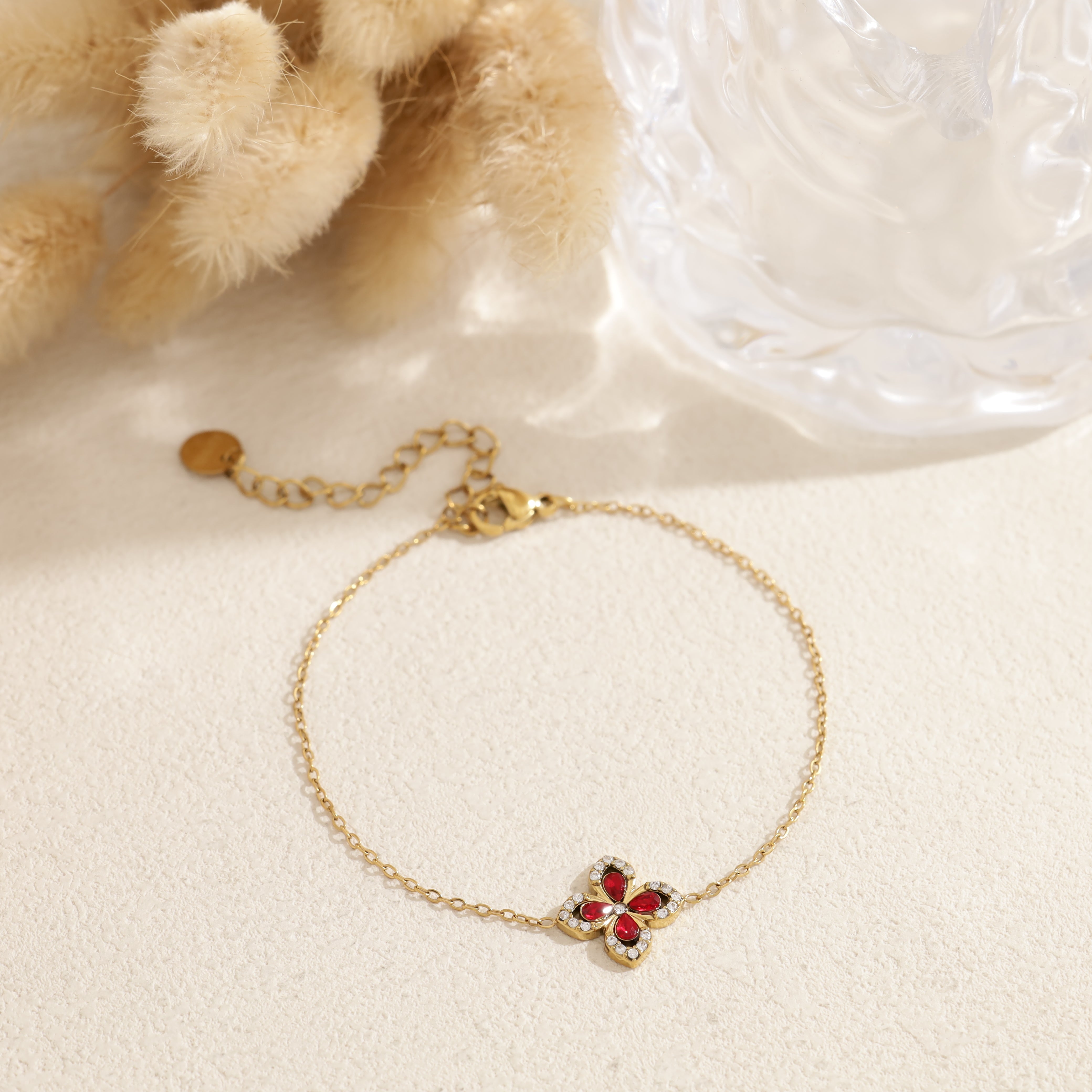 Bracelet trèfle multicolore serti — Rouge